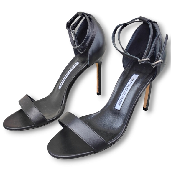 Manolo Blahnik Willis Chaos Double Strap Black Sandals Heels Size 36.5 - Picture 3 of 7